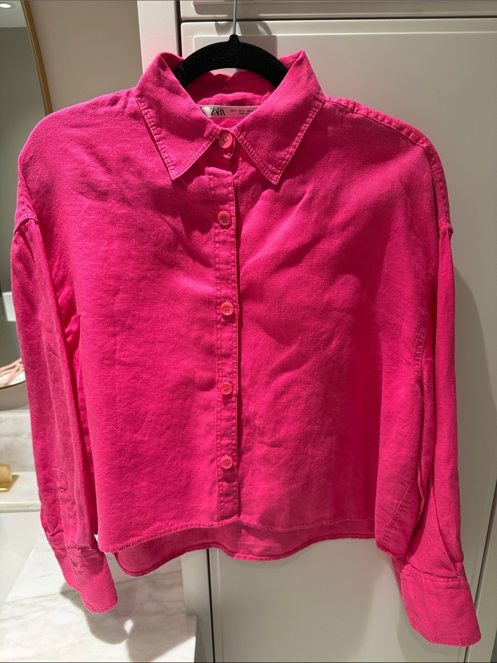 Zara Hot Pink Linen Button-Front Shirt
